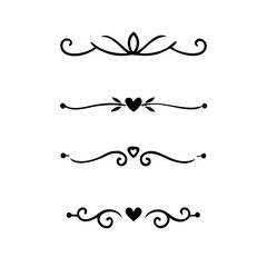 Dividers doodle set. Wedding decorative elements. Divider ornament, borders, vintage line separators. Hand drawn vector illustration isolated on white background.
