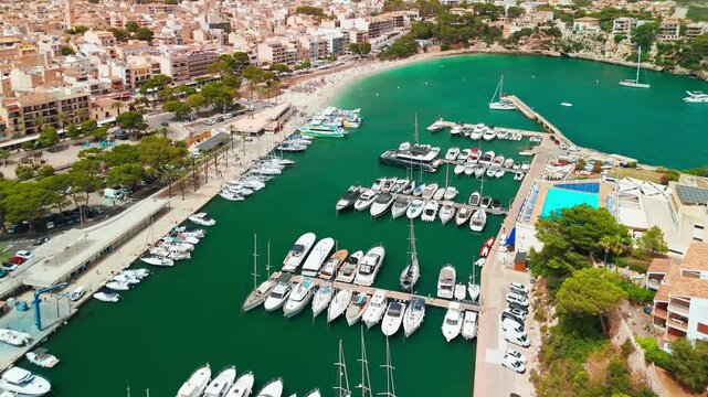 Aerial view of Porto Cristo resort town in Mallorca, Balearic Islands, Spain