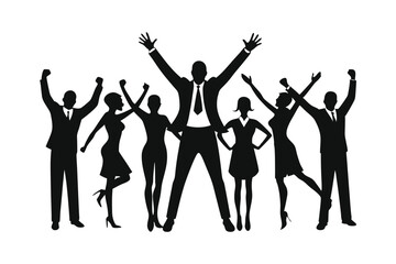 Corporate team celebration silhouette with arms raised success and excitement concept