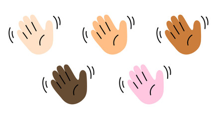Hello Emoji Color Skin Pale Brown Black Hand Drawing Hi Emoji Bundle Set. Cute Stye.