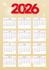 vertical calendar template 2026 with week start on sunday, european printable beige calendar