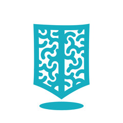 Brain and shield logo with abstract curved line pattern, modern emblem for mental health care, cognitive science, neural security, education, and intelligent protection technologies.