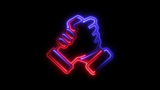 Glowing neon panja Support icon isolated on black background.HD Video motion graphic animation
