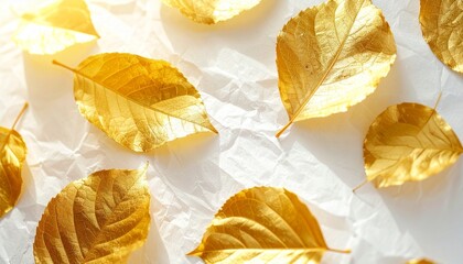 Fototapeta premium 金の葉が放つ柔らかい光と上品で高級感のある質感の白い和紙