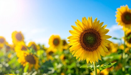夏を感じるひまわり畑と青空