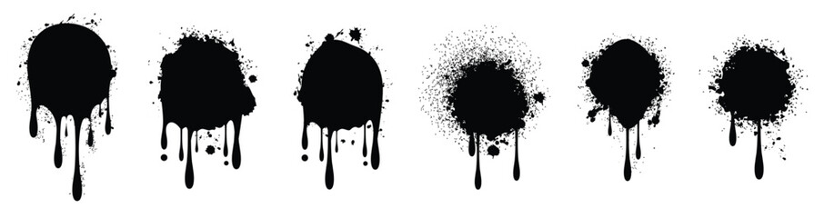 Collection of black ink spray drip grunge style