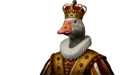 Goose wearing crown and royal garment