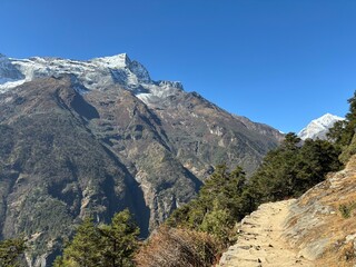 hree Pass Trail with Snow Capped Mountain in the Background, Nepal - Near Namche Bazaar