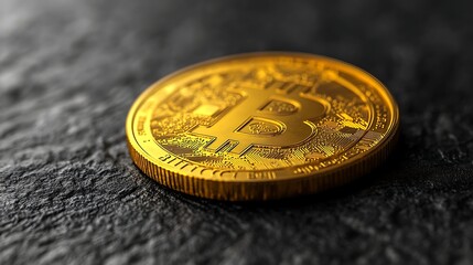 Golden cryptocurrency coin on dark surface