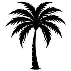 Tropical palm tree vector silhouette. Hand-drawn vector illustration.