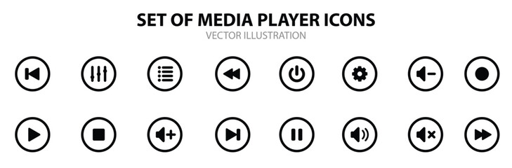 Media Player and Music Icons with white background