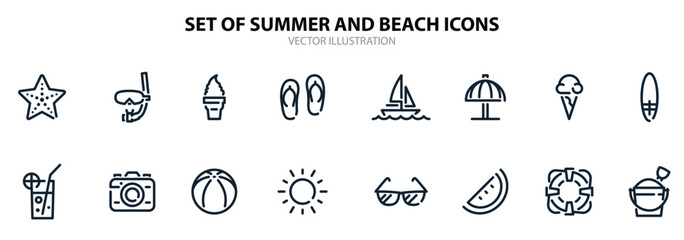 Summer and Beach icons with White Background