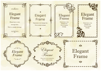 高級感のあるエレガンスなフレームセット、飾り罫、装飾デザイン、上品なあしらい、ブラウン