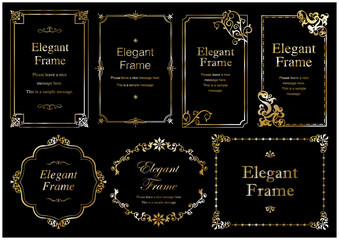 高級感のあるエレガンスなフレームセット、飾り罫、装飾デザイン、金、ゴールド_背景