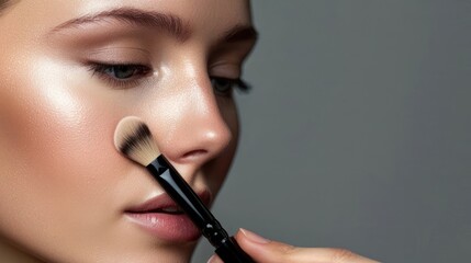 Expert makeup artist using advanced tools on a job site, realistic, no logos