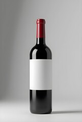 Elegant Red Wine Bottle Display with Blank Textured Label in Soft Lighting"
