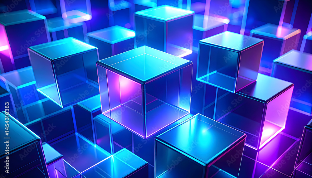 Poster a captivating display of floating 3d cubes in a mesmerizing abstract design creating a futuristic an