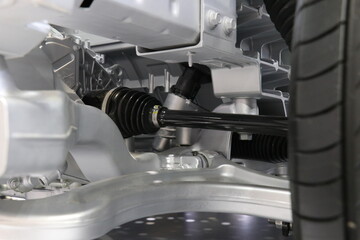 Drive system in electric cars. electric system of car front driving axle in the car. elements of the steering system