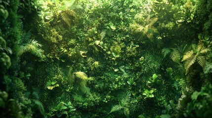 Fototapeta premium Dense green foliage, plant wall, vibrant