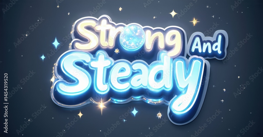 Aufkleber Bright text reads Strong And Steady against dark blue background. Stars sparkle around words, creating magical effect.