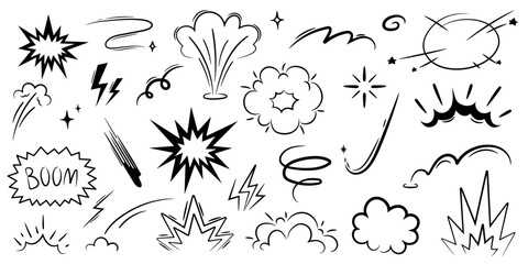 Comic boom burst, explosive smoke. speed line cartoon vector icon. Cartoon effect, boom explosive motion line element set.