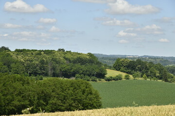 Bois et prairies sous un ciel bleu près du bourg de Vendoire au Périgord Vert  © Photocolorsteph