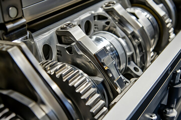 Engine Interior Components With Gears And Pistons Precision Automotive Engineering Metal Construction Mechanical Assembly And Automotive Innovation