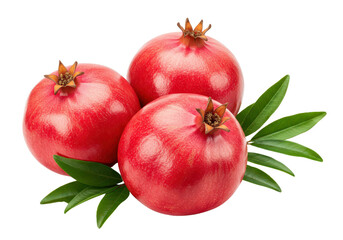 Ripe pomegranate fruit and leaf, cut out