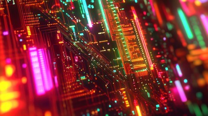 Vibrant interconnectedness: An abstract digital network visualization with glowing elements