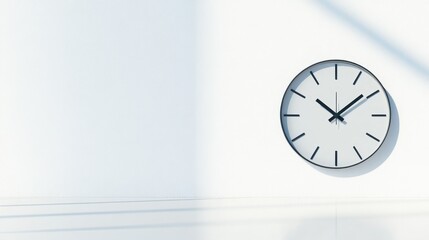 Minimalist wall clock casting shadows in a bright, modern interior space