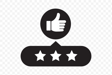 Customer review rating with 5 stars and thumb up feedback. Five star rating badge, review rating icon. EPS 10