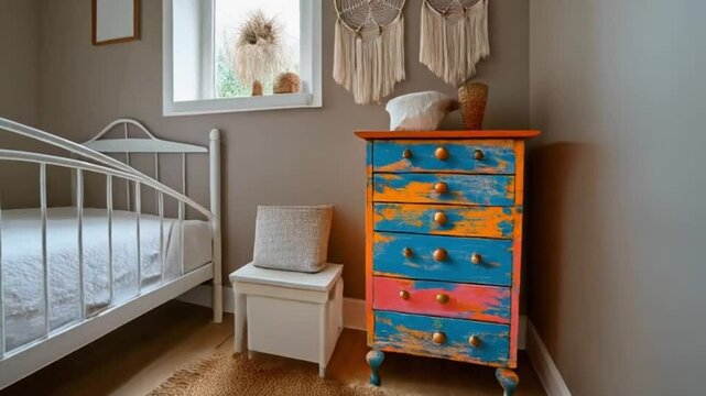  Boho-G&auml;stezimmer mit Vintage-Kommode und Traumf&auml;ngern