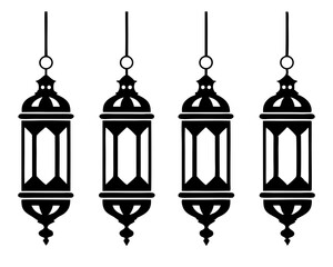 Vintage Hanging Lantern Silhouettes Set vector illustration