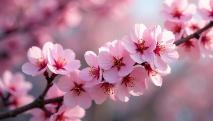 Fototapeta premium Delicate pink sakura blossoms, soft petals, intricate branches , japan, texture, beauty
