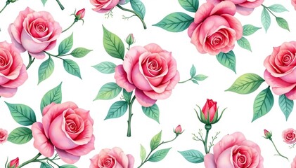 Delicate watercolor rosebuds, swirling leaves, seamless repeat , rose, decor, pastel