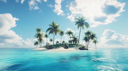 Idyllic tropical paradise island under a clear blue sky with turquoise water