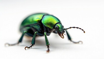 Naklejka premium Close-up of green June beetle on white backdrop, nature, june bug