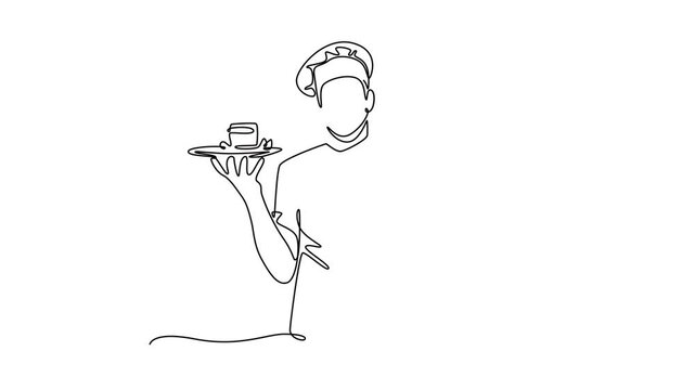 Chef activity concept . Single line draw design. Full length animation illustration. High quality 4k footage