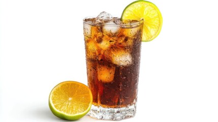 Long Island Iced Tea cocktail high-resolution cocktail drink in clear glass with vibrant garnish, isolated white background