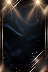 Dark luxury background with glowing spotlights and sparkling golden confetti
