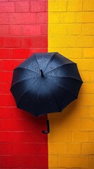 Umbrella on colorful brick wall