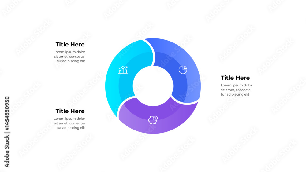 Aufkleber circular infographic with three colorful segments, including business-relevant icons and titles for 
