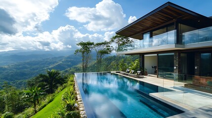 Obraz premium Luxurious modern home with panoramic mountain views.