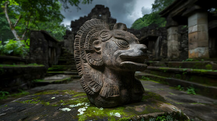 Ancient Stone Animal Sculpture In Temple Ruins