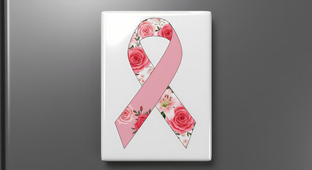 Fototapeta premium Pink Ribbon with Flowers Breast Cancer Awareness Graphic