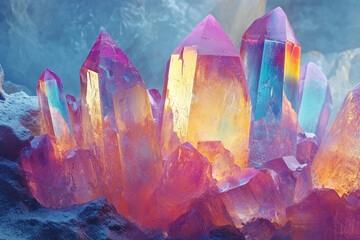 Pink crystals shimmering on a blue background