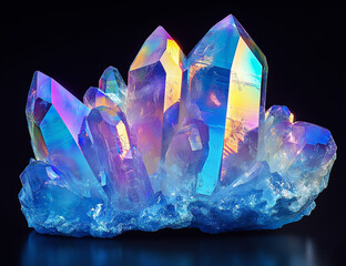 Blue crystals shimmering on a black background