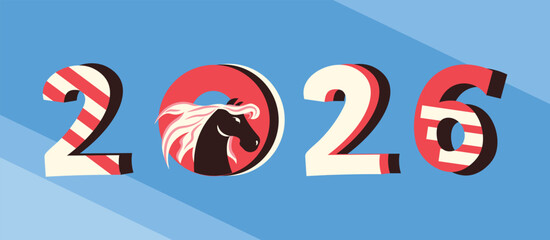 Chinese New Year, holiday. 2026 year of the horse. numbers with horse. Design for holiday illustration, suitable for posters and cards, banners. Family holiday.