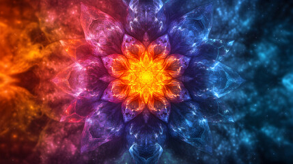 Abstract cosmic energy burst in multicolored kaleidoscopic style