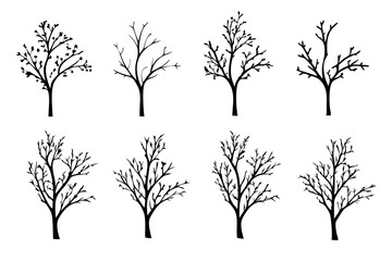 Dead Tree Silhouette Without Leaves.  Bare Tree Vector Icon Set
